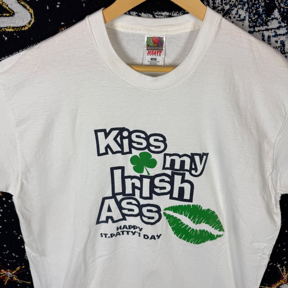 Fruit of the Loom Kiss My Irish Ass St Pattys Day Shirt Mens XL White USA Made
